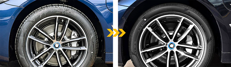 Tire shine before and after - angle 1
